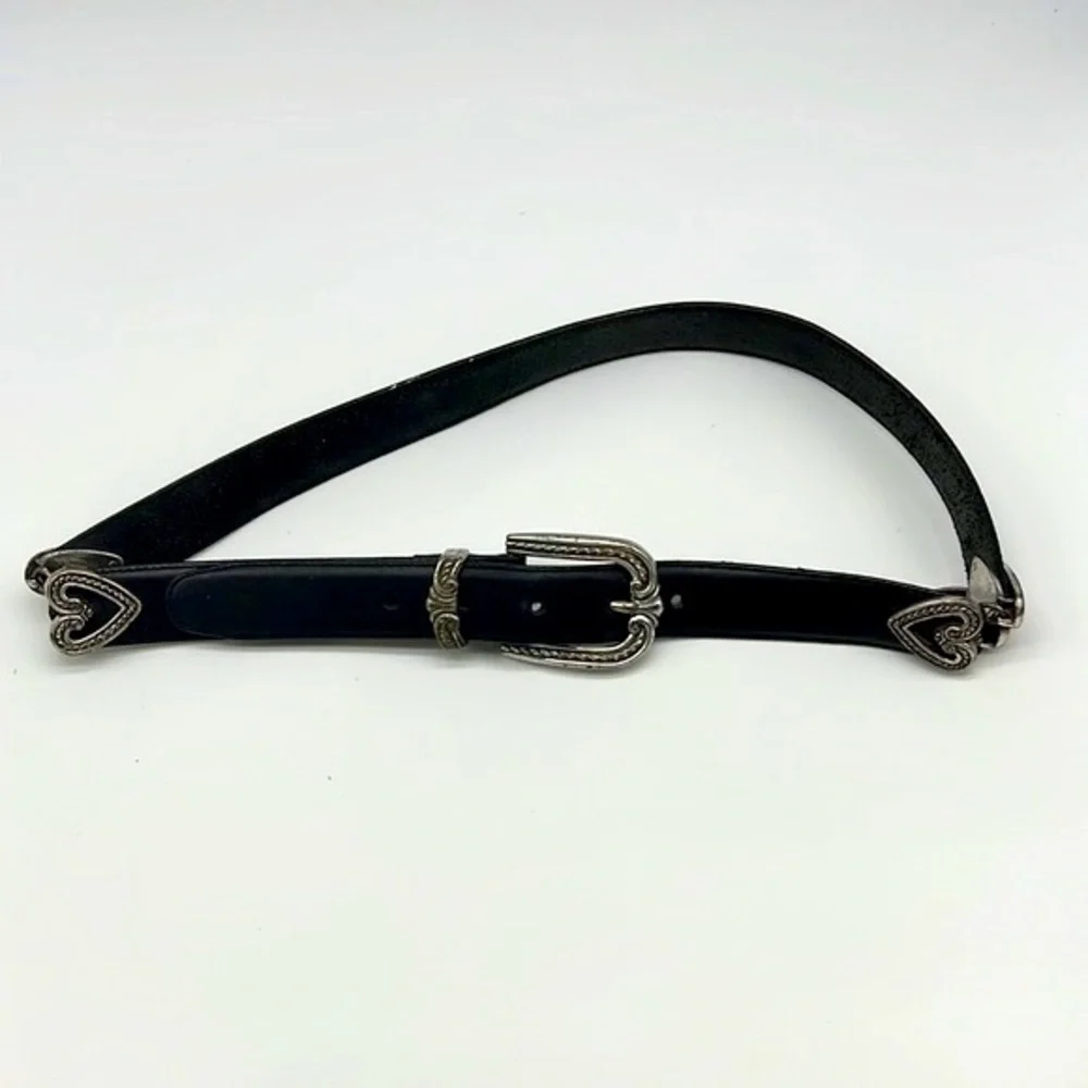 Brighton - Vintage  Leather Silver Buckle And Hearts Belt Size Medium